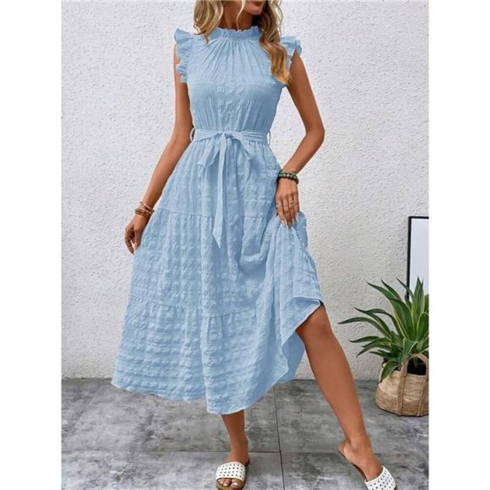 Tied Ruffled Cap Sleeve Midi Dress - Picture 4 of 16